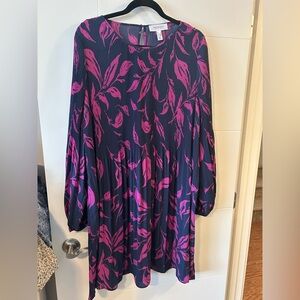 Addition Elle Navy and Pink Pleated Dress